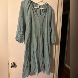 CATO Light Teal Thin Waffle Print Dress 26-28 Pockets